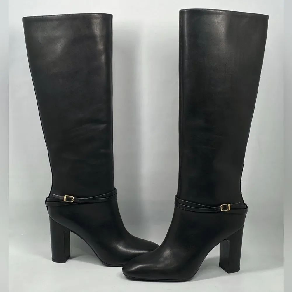 Loeffler Randall Solana Leather Buckle Knee Boots size 8.5